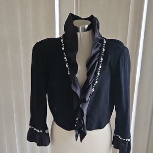 Elegant Black Ruffled Women's Blazer